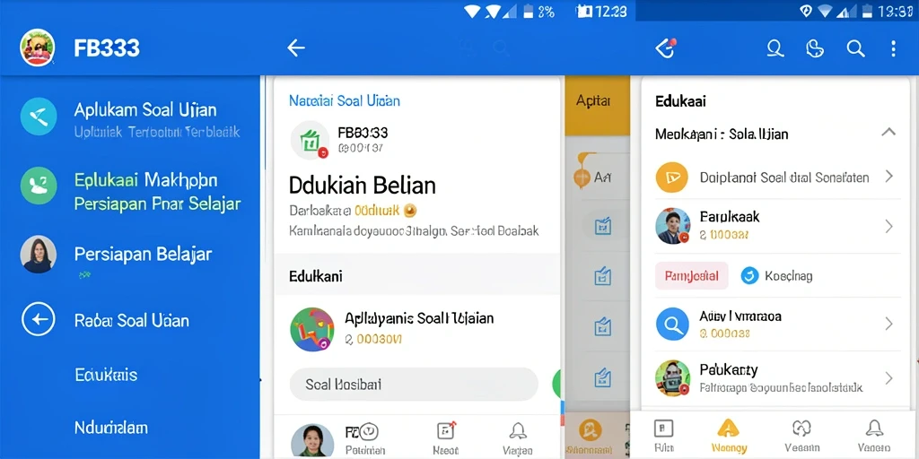 Screenshot utama FB333 menampilkan antarmuka aplikasi Soal Ujian yang menarik.