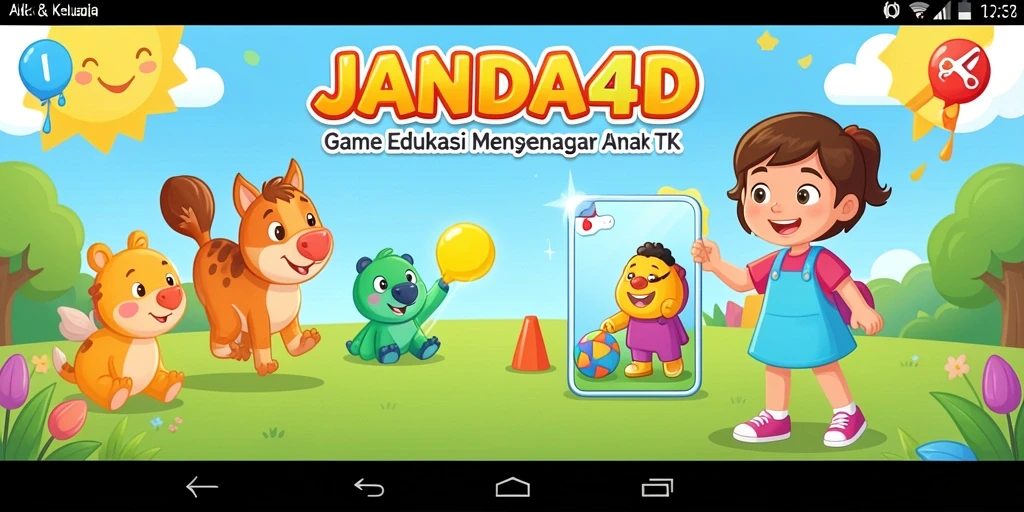 Antarmuka JANDA4D yang ceria dan edukatif untuk anak-anak.