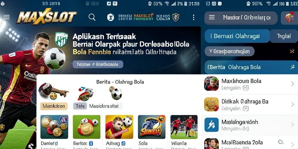 Tampilan antarmuka aplikasi MAXSLOT untuk berita olahraga bola.
