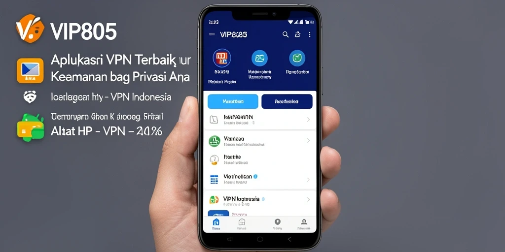 Tampilan antarmuka aplikasi VPN Indonesia VIP805 yang ramah pengguna.